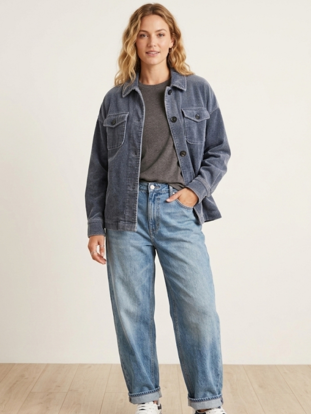 7 FOR ALL MANKIND Faded Blue Corduroy Shacket Jacket Size Small | Grunge Layer